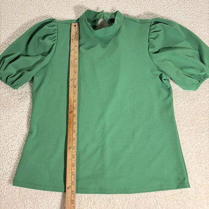 Ann Taylor Puff Sleeve Green Top Blouse Size M EUC Workwear Classic Preppy