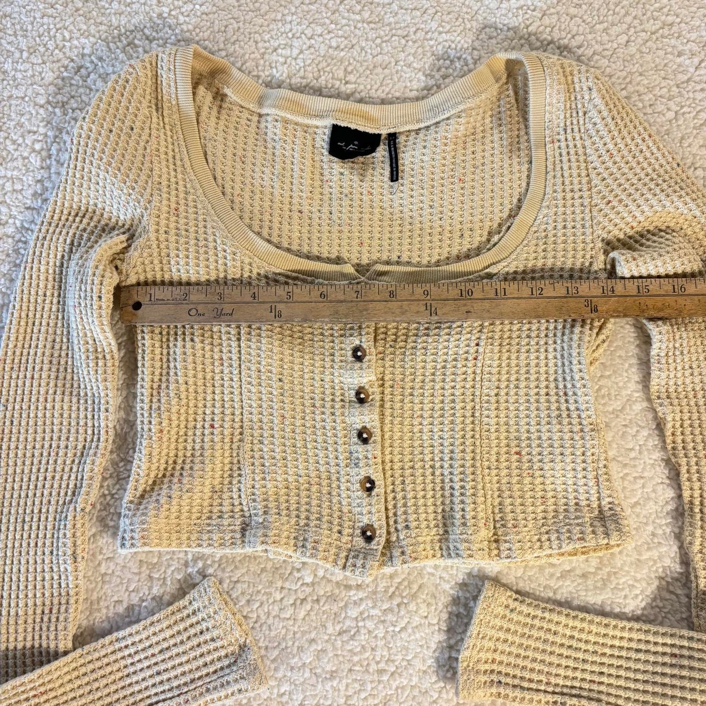 Urban Outfitters Out From Under Cream Confetti Waffle Cropped Top S Long Sleeve