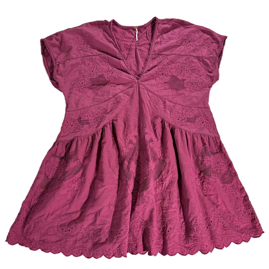 Free People Dress Womens Medium Lace & Eyelet Fuschia Pink Boho Festival Swing