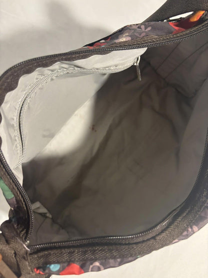 LeSportSac Brown Retro Floral Deluxe Everyday Expandable Crossbody Shoulder Bag