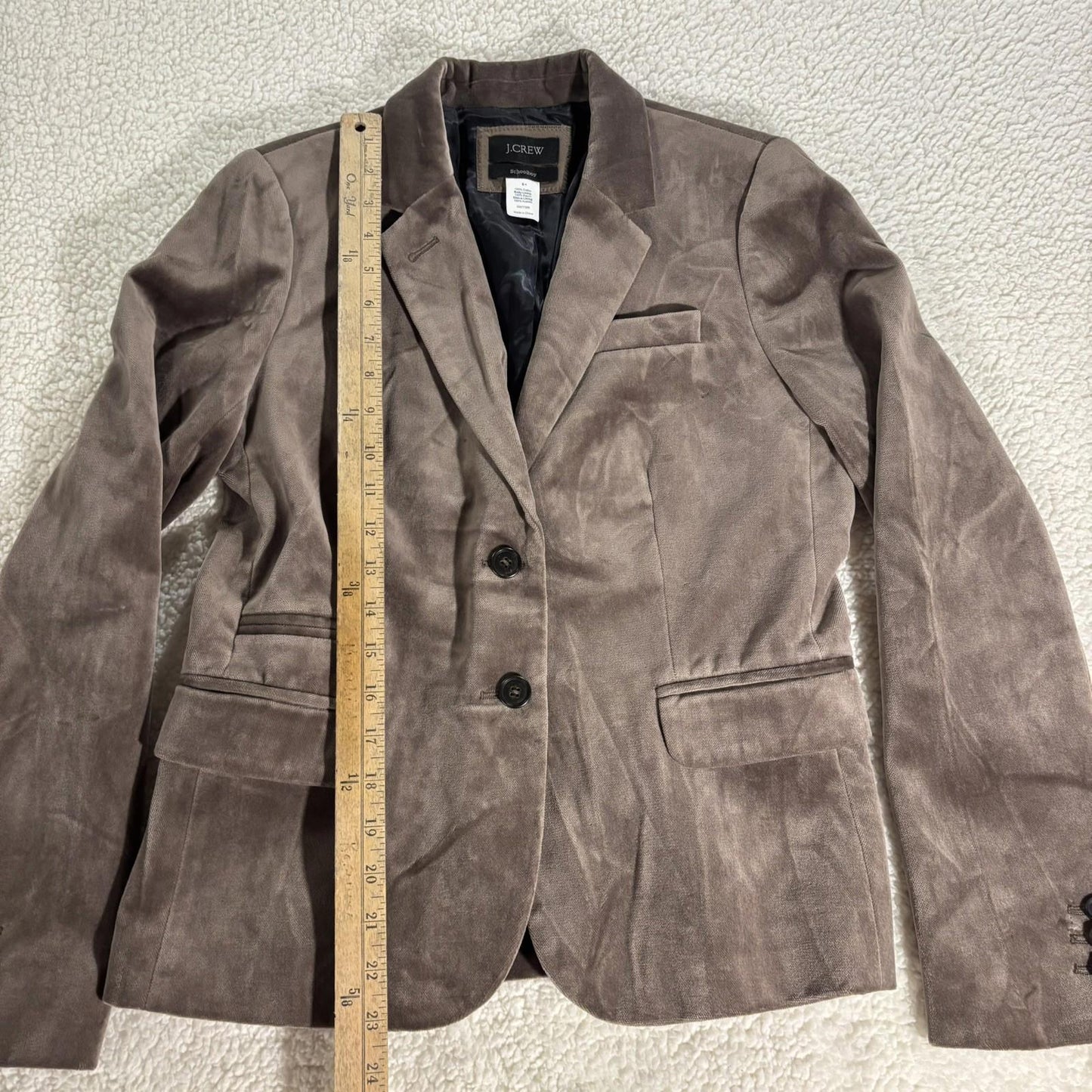J. Crew Velvet Schoolboy 2 Button Blazer SZ 6 Workwear Classic Preppy Taupe