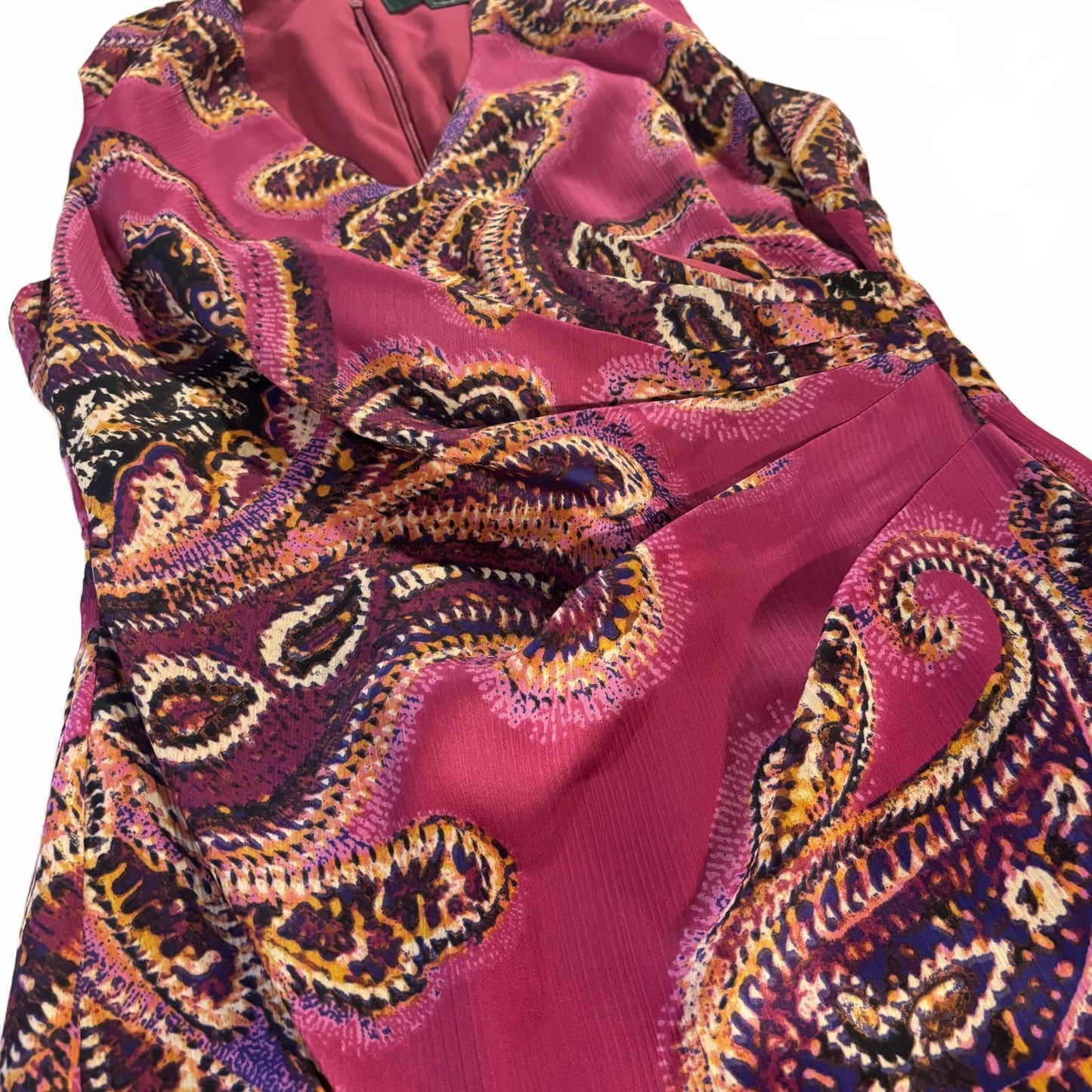 Lauren Ralph Lauren Dress Womens 6P Fuchsia Sleeveless Ruched Sheath Paisley