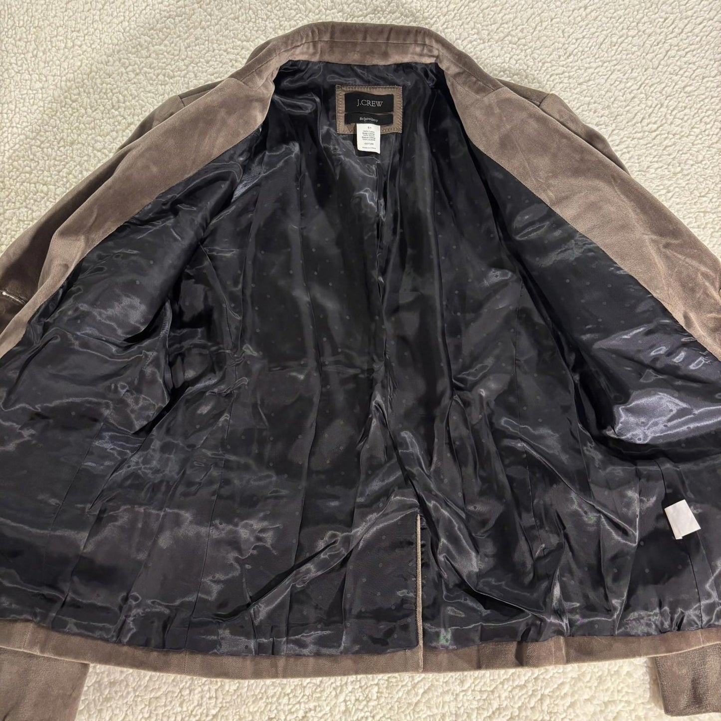 J. Crew Velvet Schoolboy 2 Button Blazer SZ 6 Workwear Classic Preppy Taupe