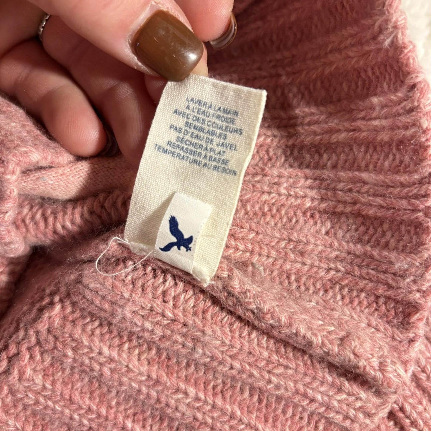 American Eagle Outfitters Sweater Womens L Y2K Cable Knit V Neck Vintage Pink