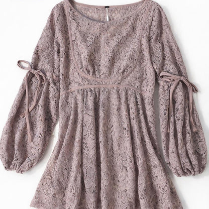 Free People Boho Lace Dress Small Lavender Tie Sleeve Romantic Mini