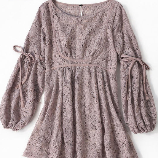 Free People Boho Lace Dress Small Lavender Tie Sleeve Romantic Mini