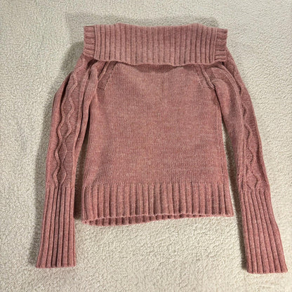 American Eagle Outfitters Sweater Womens L Y2K Cable Knit V Neck Vintage Pink