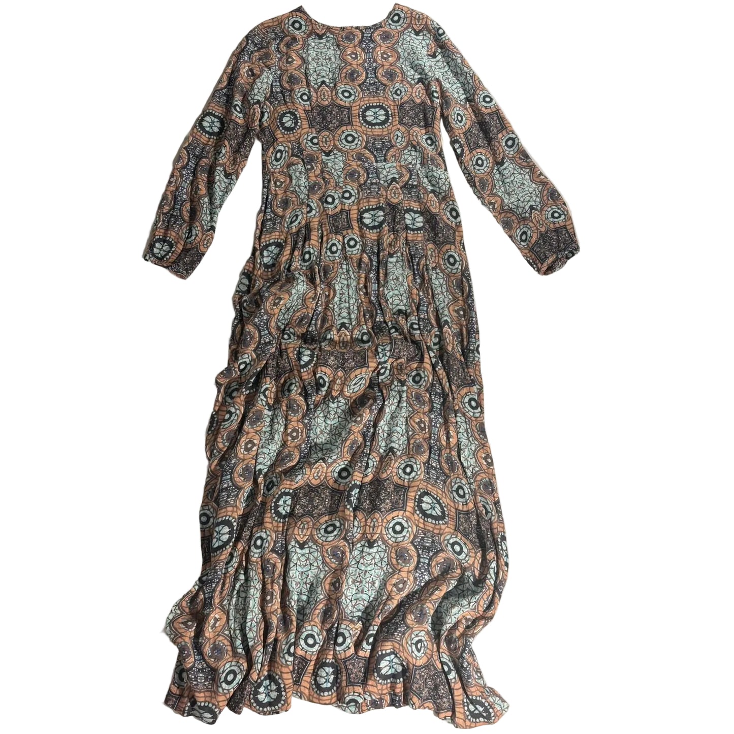 H&M 100% Viscose Maxi Long Sleeve Modest Dress - Tribal, Mosaic Pattern size 10