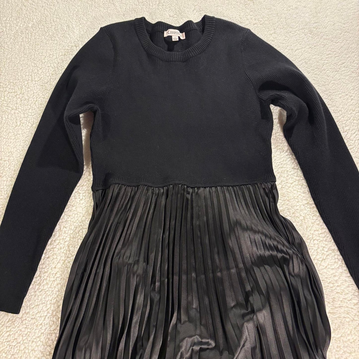 Nanette by Nanette Lepore Pleated Sweater Dress Holiday Glam Modest Size M Black