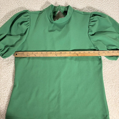 Ann Taylor Puff Sleeve Green Top Blouse Size M EUC Workwear Classic Preppy