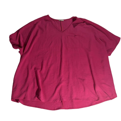 JODIFL Women’s Size 3X Veck Tunic Swing Blouse Short Sleeve Pink Valentines