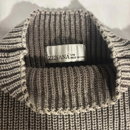 Zenana Mock Neck Knit Sleeveless Sweater w/Pocket, Casual Pullover- Sm EUC Mocha