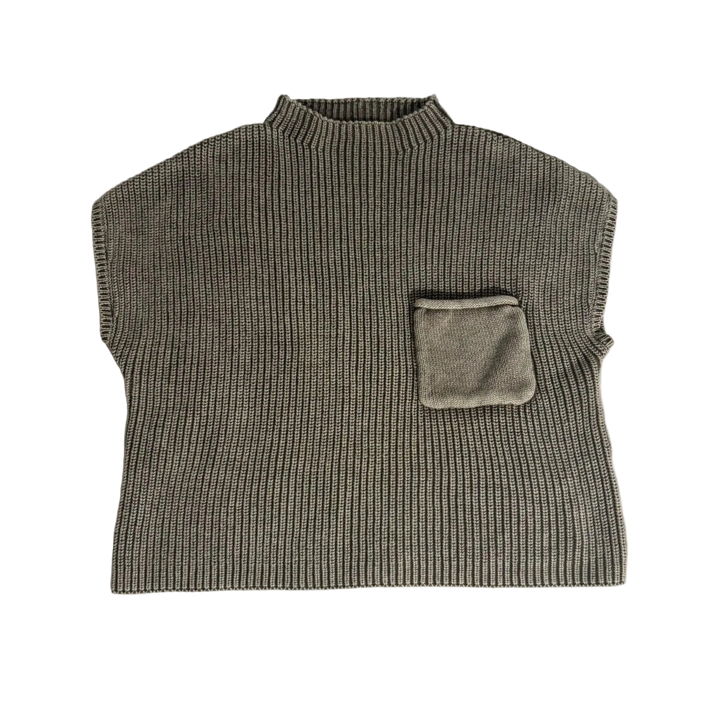 Zenana Mock Neck Knit Sleeveless Sweater w/Pocket, Casual Pullover- Sm EUC Mocha