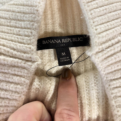 Banana Republic Cream Ribbed Cotton Blend Mock Neck Tunic Sweater Medium Classic