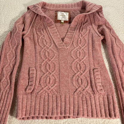 American Eagle Outfitters Sweater Womens L Y2K Cable Knit V Neck Vintage Pink
