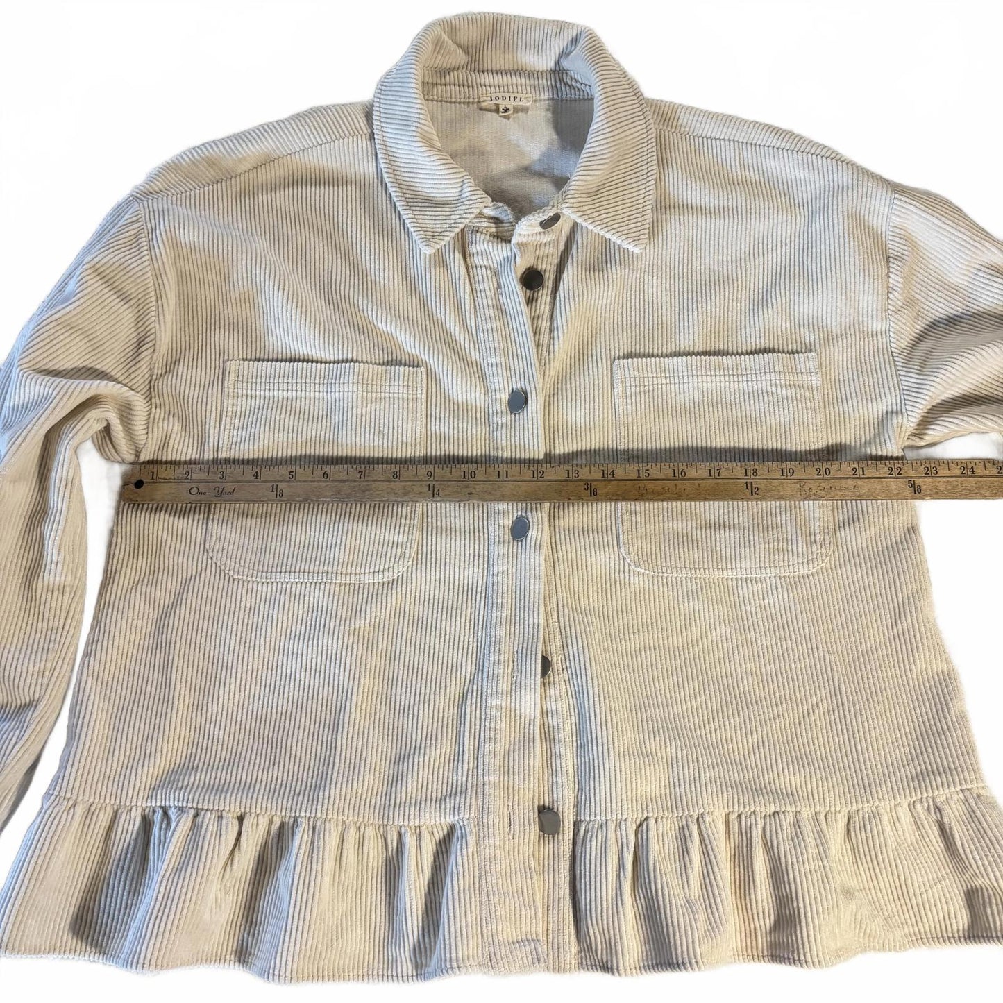 Jodifl Womens Cotton Blend Cream Corduroy Collared Shacket Size L Ruffles