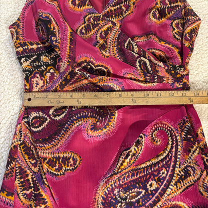 Lauren Ralph Lauren Dress Womens 6P Fuchsia Sleeveless Ruched Sheath Paisley