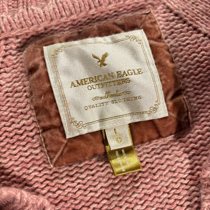 American Eagle Outfitters Sweater Womens L Y2K Cable Knit V Neck Vintage Pink
