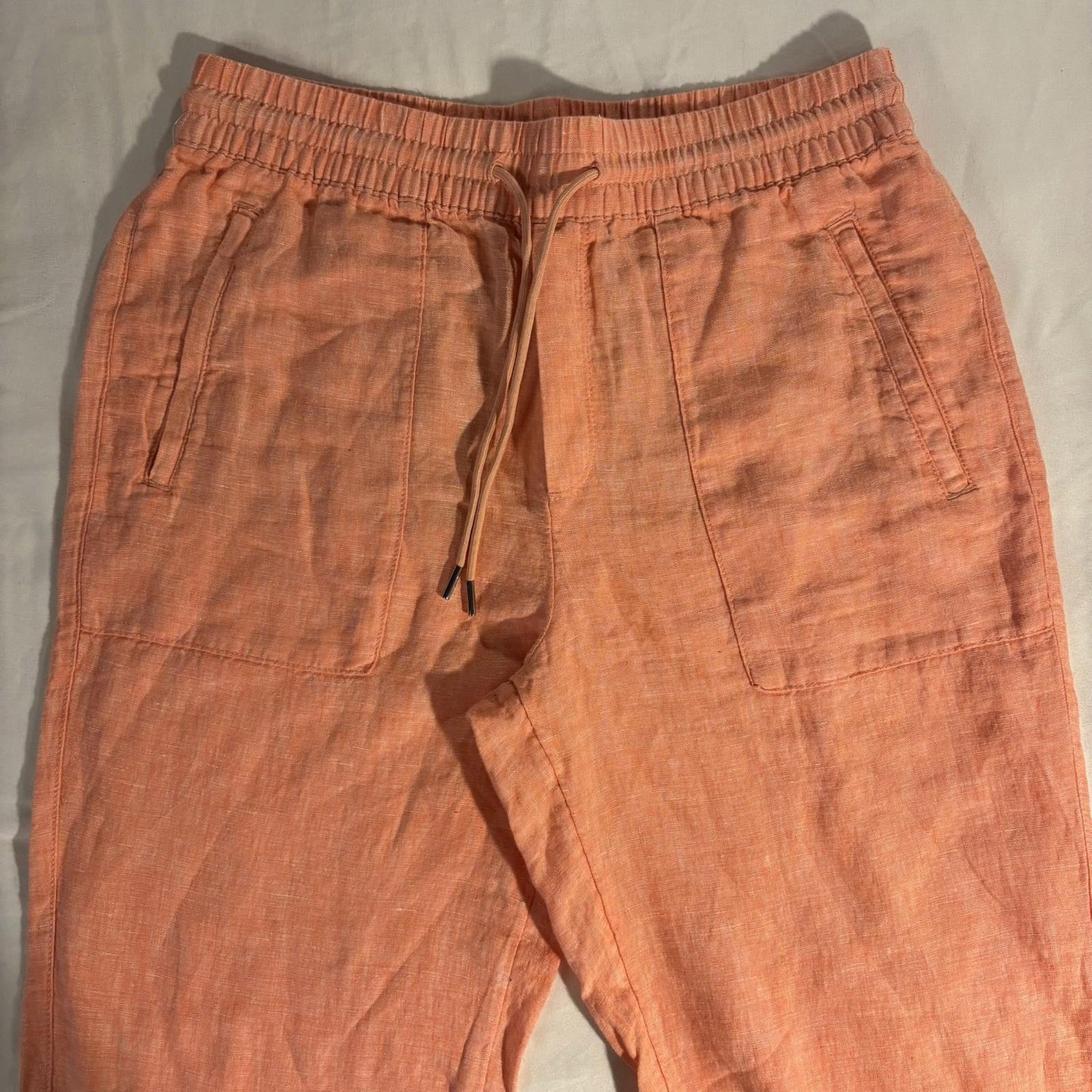 Athleta Retreat Linen Pant Soft Persimmon Coral Jogger Pockets Size 8 Excellent