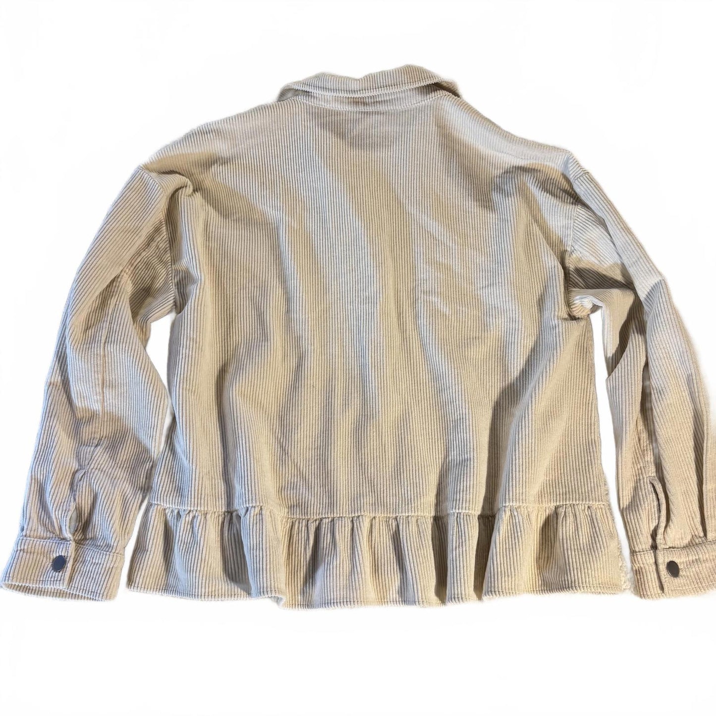 Jodifl Womens Cotton Blend Cream Corduroy Collared Shacket Size L Ruffles