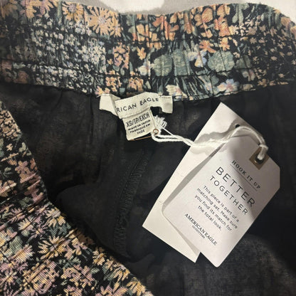 American Eagle Linen Ditsy Floral Mini Skirt A-Line Girly Black Pink Size XS