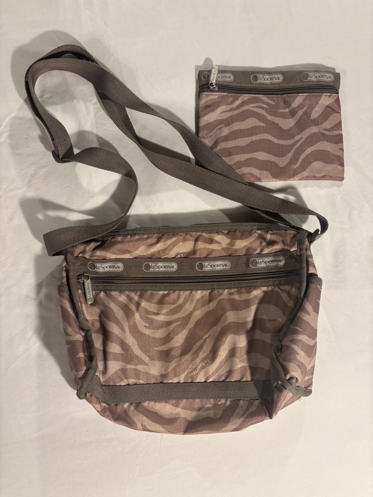 LeSportSac Everyday Expandable Crossbody Shoulder Bag Purse w/ Pouch Zebra print