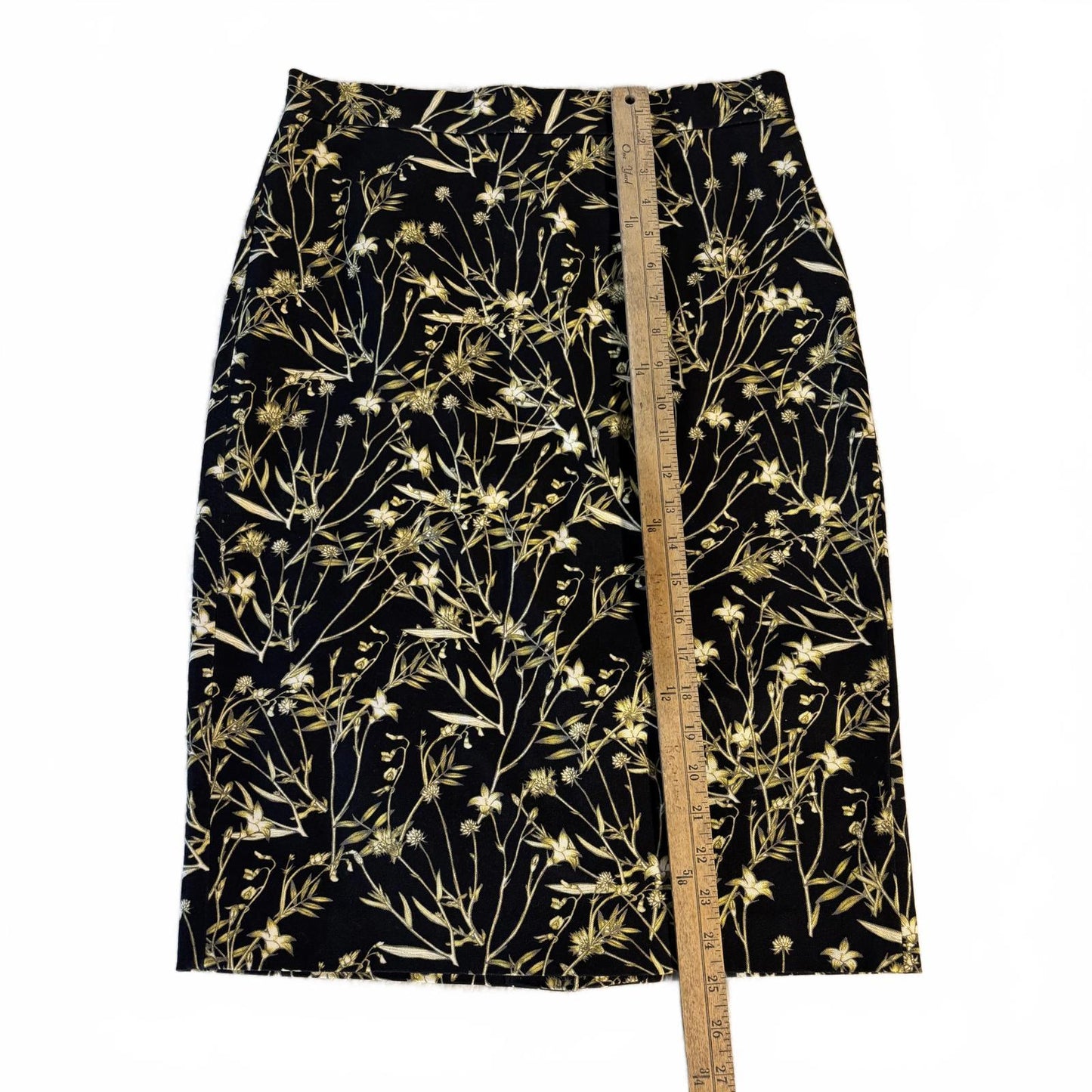 Banana Republic Women's Stretch Pencil Skirt Yellow Floral Print, Size 6 Office