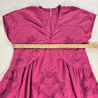 Free People Dress Womens Medium Lace & Eyelet Fuschia Pink Boho Festival Swing