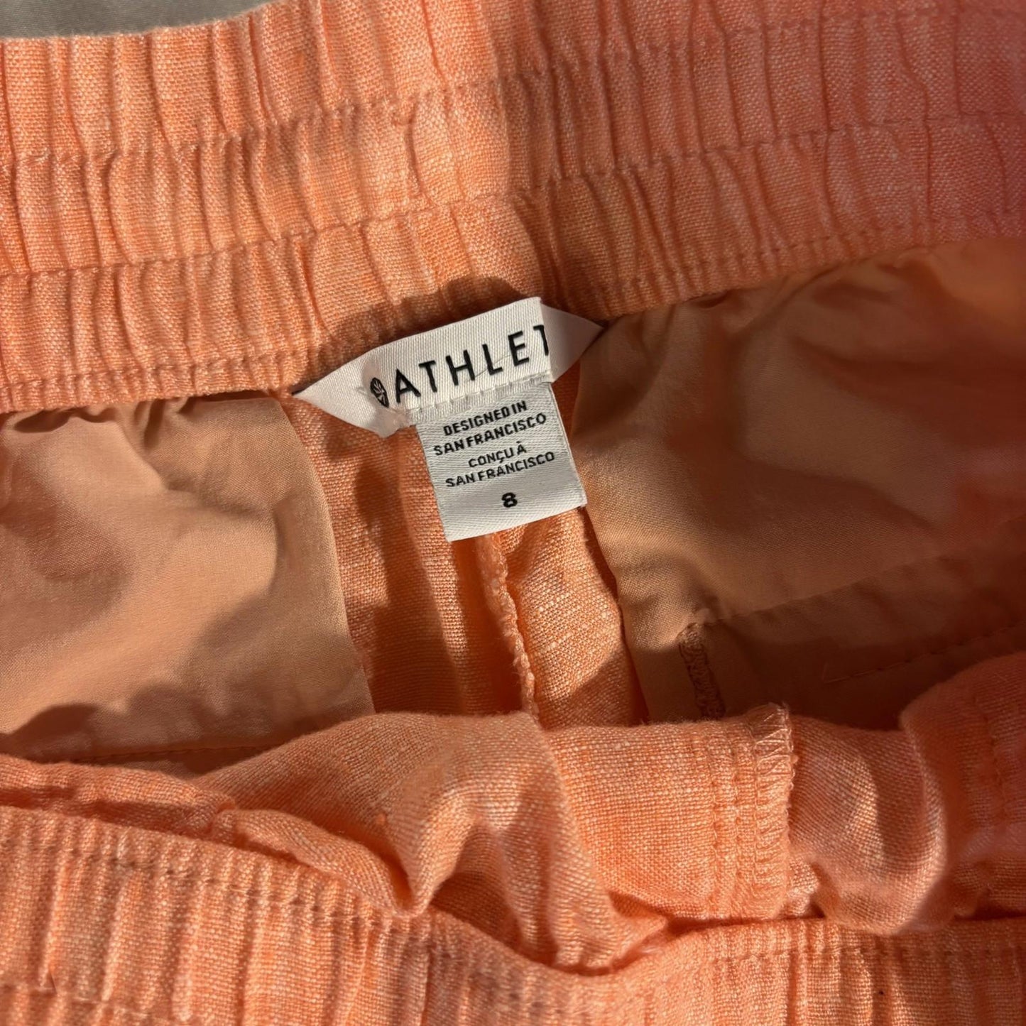 Athleta Retreat Linen Pant Soft Persimmon Coral Jogger Pockets Size 8 Excellent