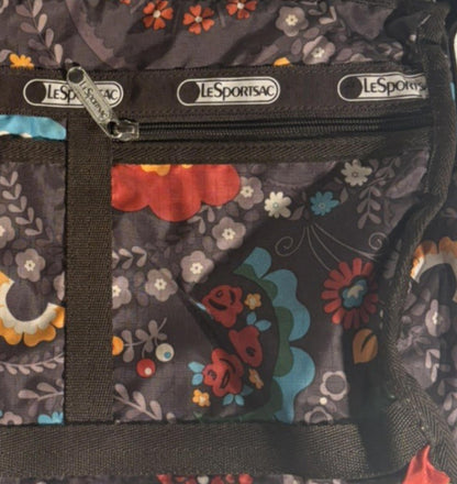 LeSportSac Brown Retro Floral Deluxe Everyday Expandable Crossbody Shoulder Bag