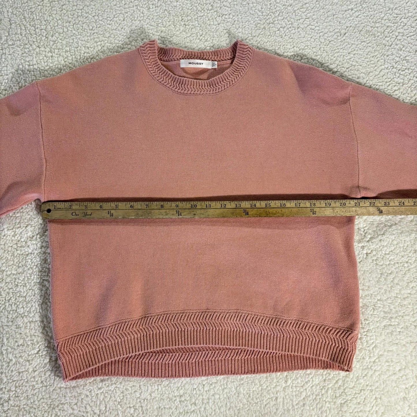 Moussy Cropped Pink Sweater One Size 3/4 Sleeve Classic Cozy Preppy
