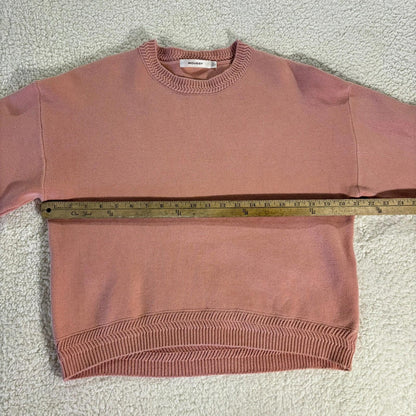 Moussy Cropped Pink Sweater One Size 3/4 Sleeve Classic Cozy Preppy
