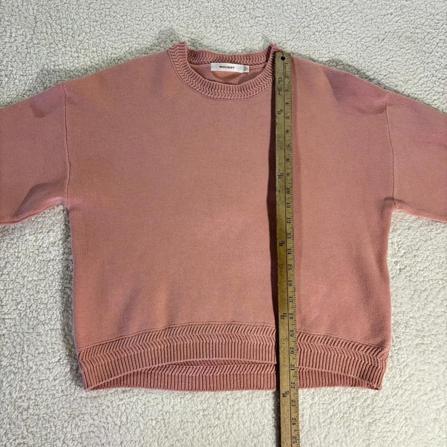 Moussy Cropped Pink Sweater One Size 3/4 Sleeve Classic Cozy Preppy