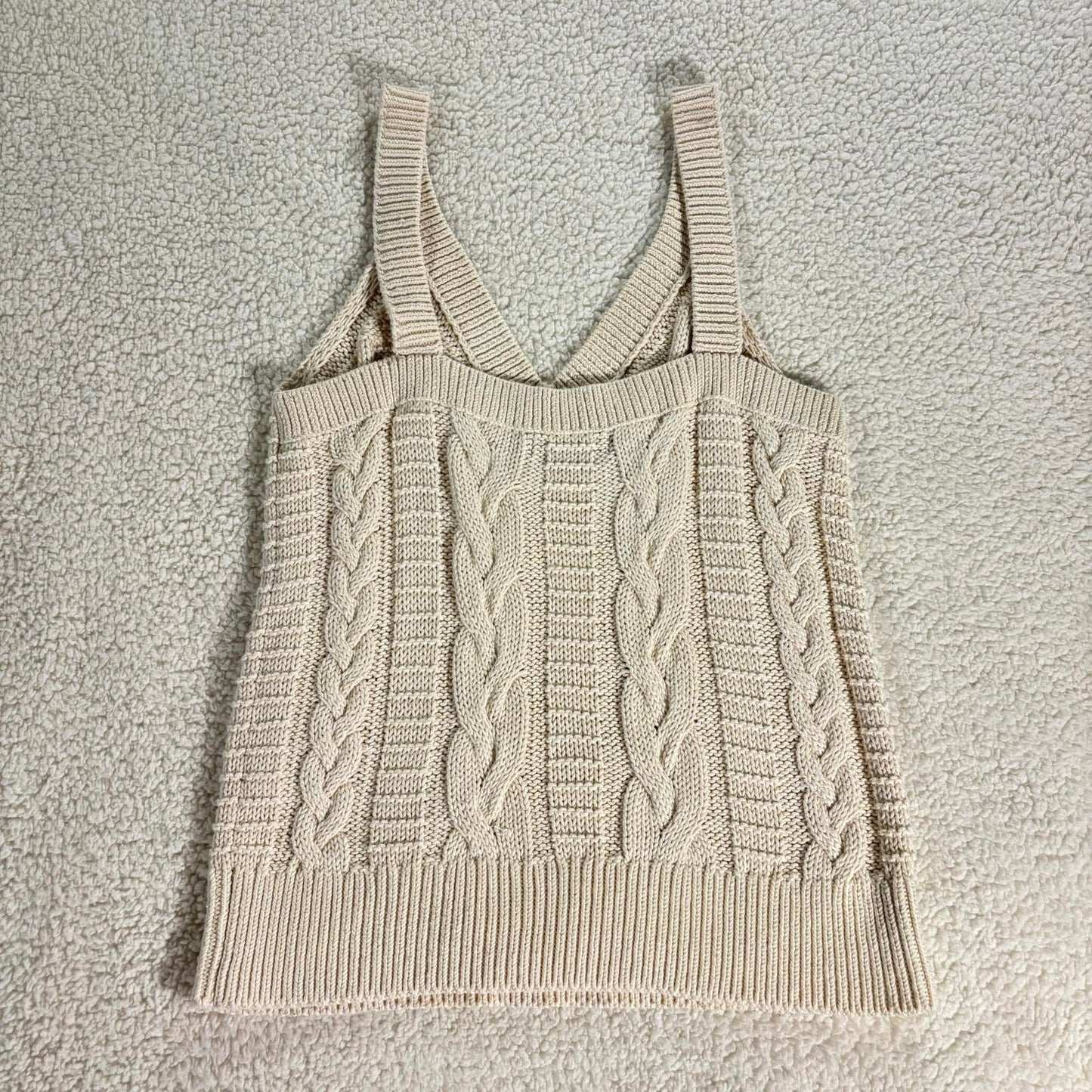 Banana Republic Sweater Tank Top Womens Small Cream Cable Knit 100% Cotton EUC
