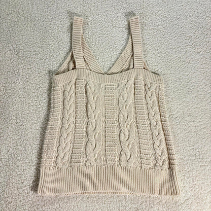 Banana Republic Sweater Tank Top Womens Small Cream Cable Knit 100% Cotton EUC