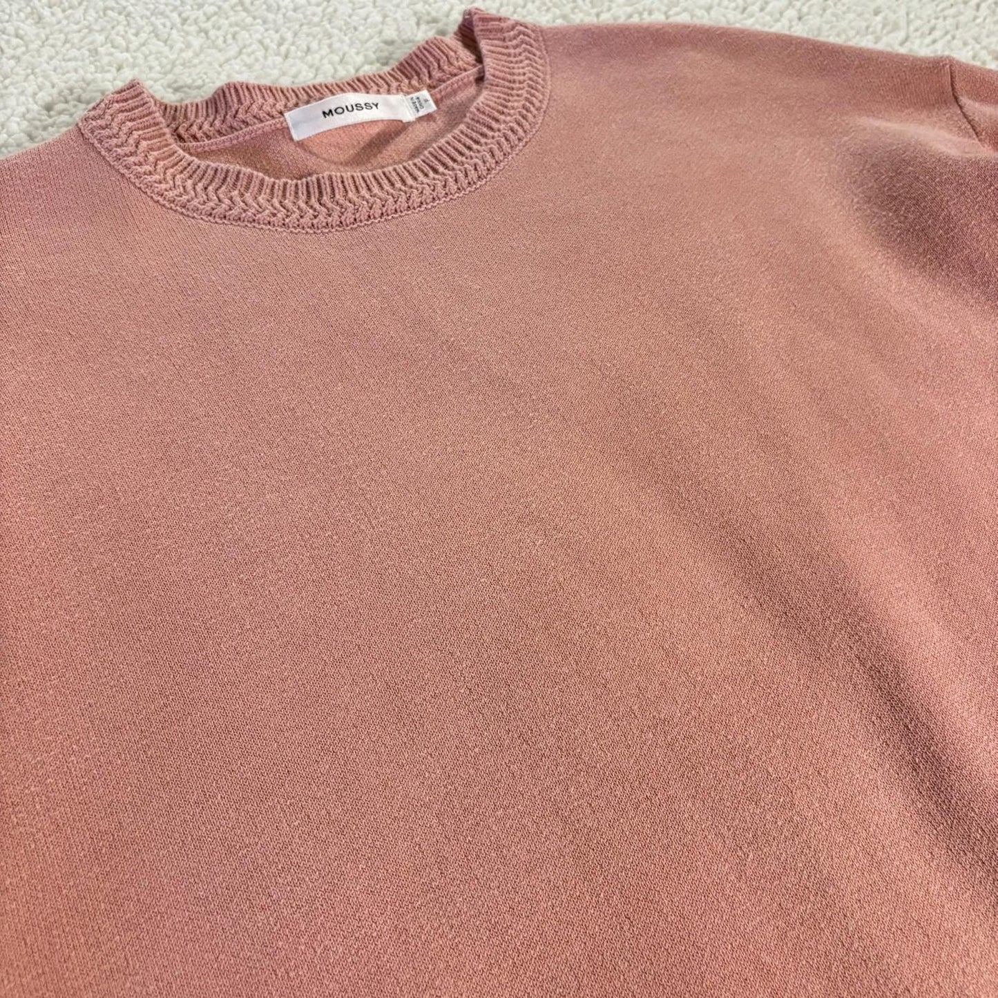 Moussy Cropped Pink Sweater One Size 3/4 Sleeve Classic Cozy Preppy