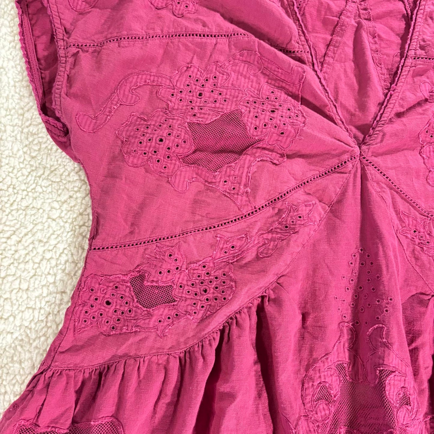 Free People Dress Womens Medium Lace & Eyelet Fuschia Pink Boho Festival Swing