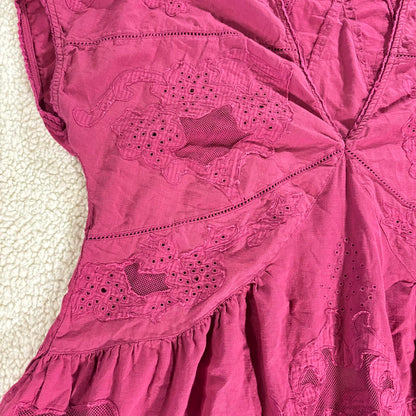 Free People Dress Womens Medium Lace & Eyelet Fuschia Pink Boho Festival Swing
