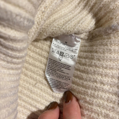 Banana Republic Cream Ribbed Cotton Blend Mock Neck Tunic Sweater Medium Classic