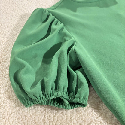 Ann Taylor Puff Sleeve Green Top Blouse Size M EUC Workwear Classic Preppy