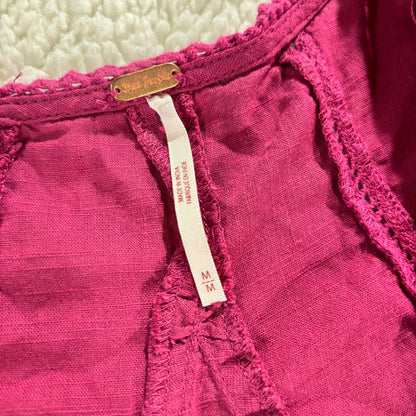 Free People Dress Womens Medium Lace & Eyelet Fuschia Pink Boho Festival Swing