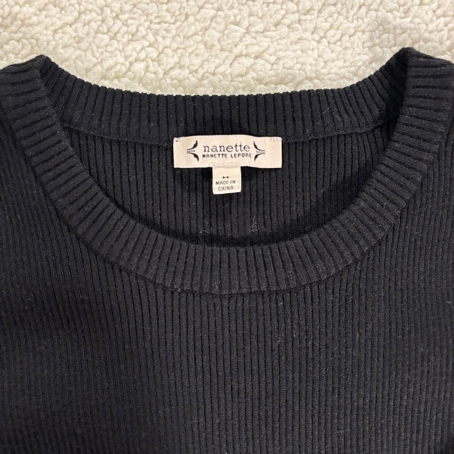 Nanette by Nanette Lepore Pleated Sweater Dress Holiday Glam Modest Size M Black