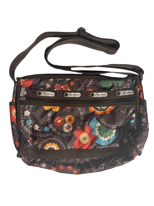 LeSportSac Brown Retro Floral Deluxe Everyday Expandable Crossbody Shoulder Bag