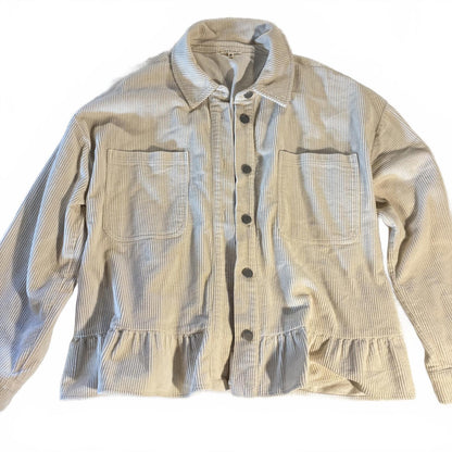 Jodifl Womens Cotton Blend Cream Corduroy Collared Shacket Size L Ruffles