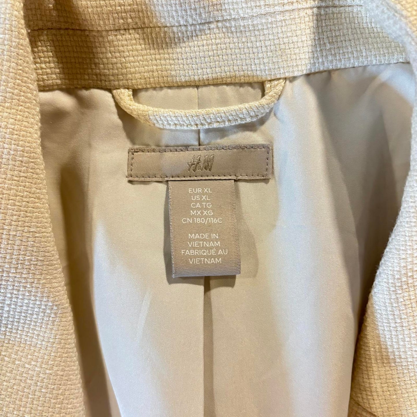 Women's H&M Tan/Cream 3/4-Sleeve Woven Open Front Blazer Size XL Preppy