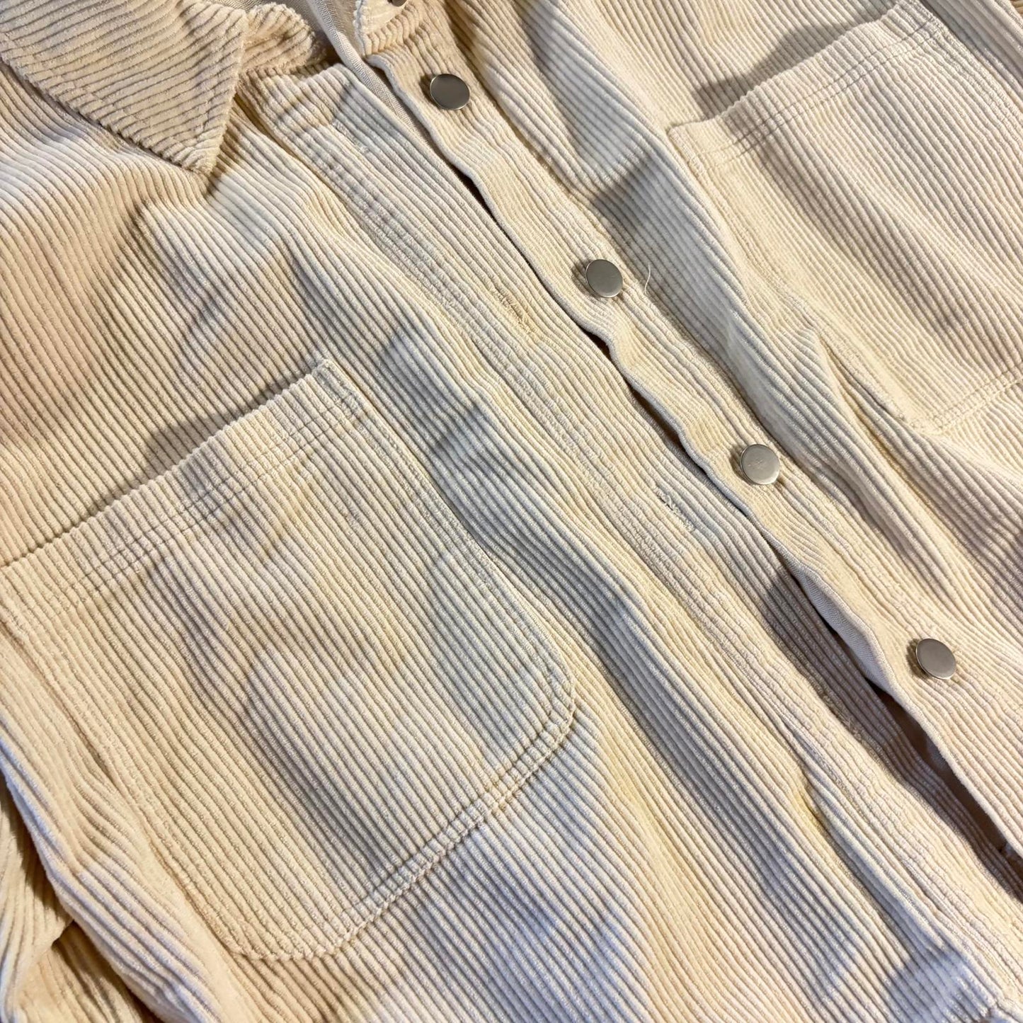 Jodifl Womens Cotton Blend Cream Corduroy Collared Shacket Size L Ruffles