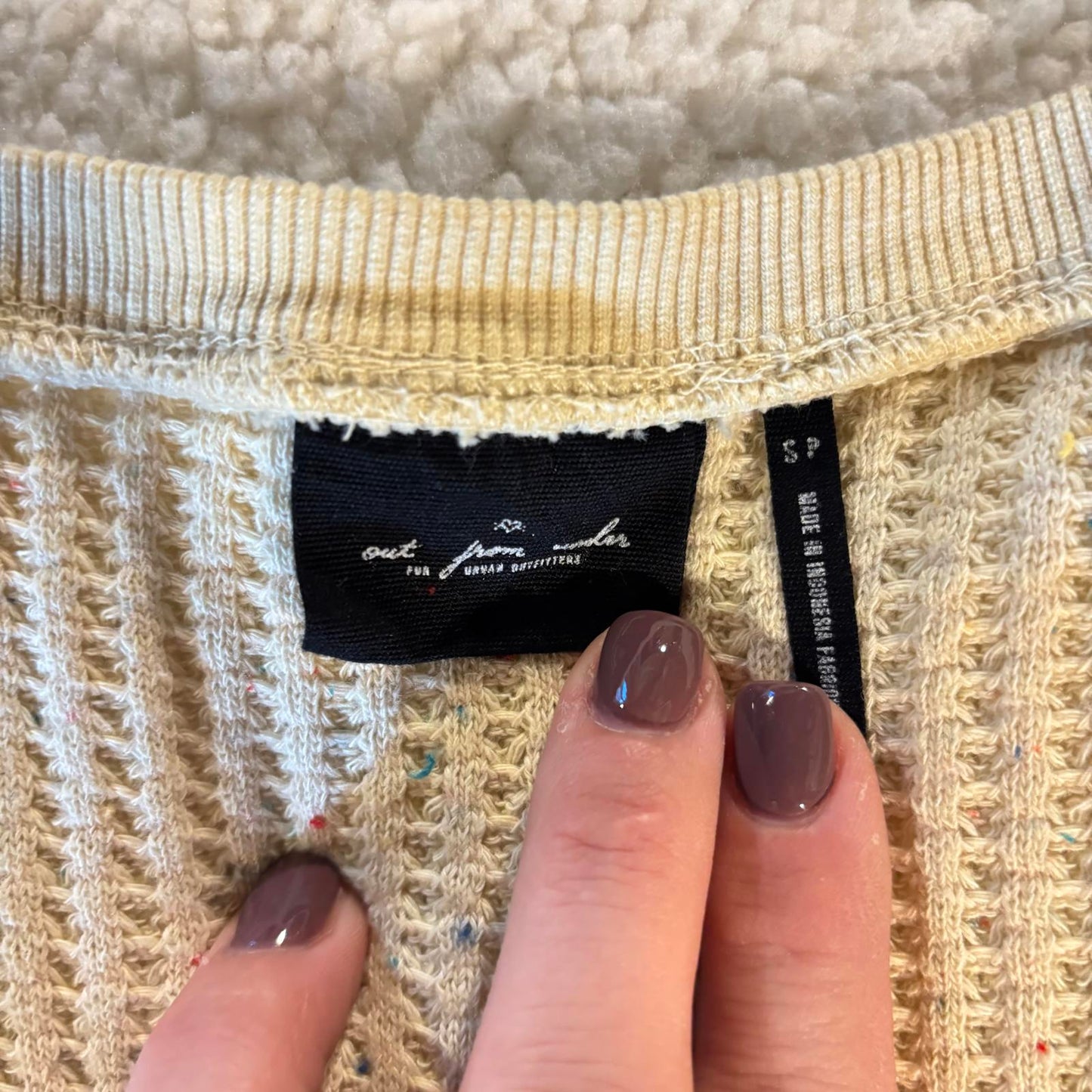 Urban Outfitters Out From Under Cream Confetti Waffle Cropped Top S Long Sleeve