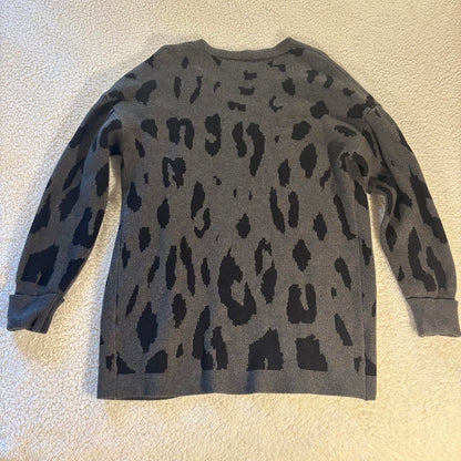 Open Front Cardigan with Pockets Women Size M Gray Black Leopard Print Office