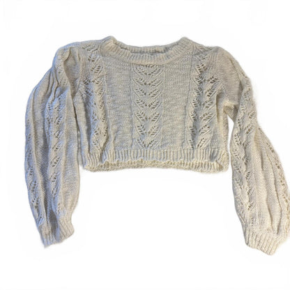 Women’s Altar’d State Knit Cropped Sweater Size L Ivory Scalloped Hem