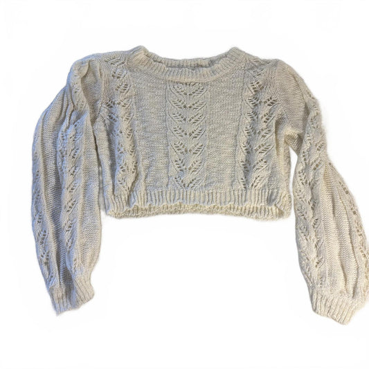 Women’s Altar’d State Knit Cropped Sweater Size L Ivory Scalloped Hem